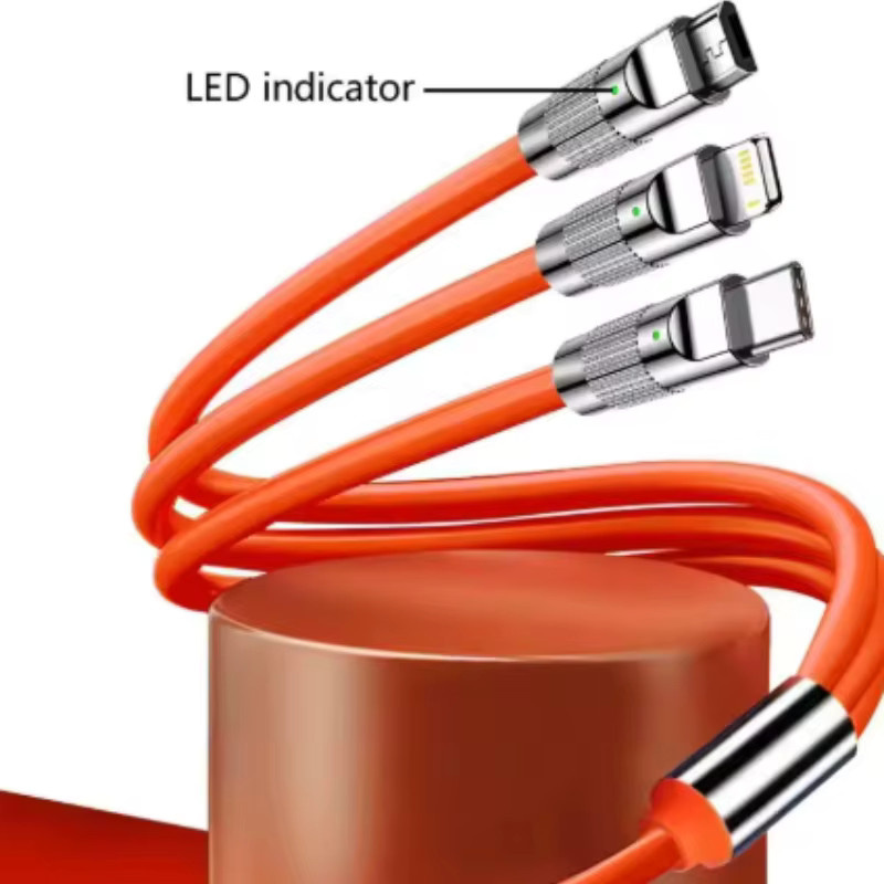 3-in-1 Schnellladekabel 120W mit 1,2m Länge für iPhone, Android, Huawei, Tablet und Laptop in Orange - Bild 3