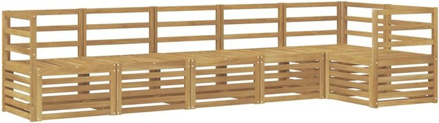 vidaXL Outdoor-Sofagarnitur 6-teilig in Weiß aus Akazienholz mit L-Form und Polstern, B/T/H: 304 x 126,5 x 73 cm - Bild 1