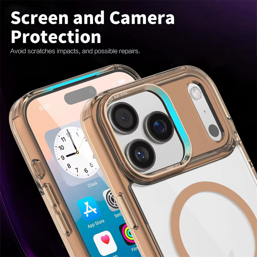 Xeber MagSafe Kompatible Stoßfeste Schutzhülle für iPhone 11 bis 17 Pro Max Plus Transparent Orange - Bild 4