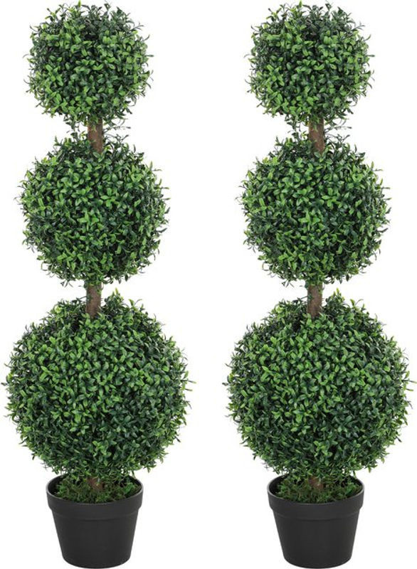 HOMCOM 2er-Set künstliche Buxus-Topiary-Pflanzen in Grün, 101,6 cm Höhe, kugelförmige Kunstpflanzen mit Kunststofftopf und Zementboden für Innen- und Außendekoration - Bild 1