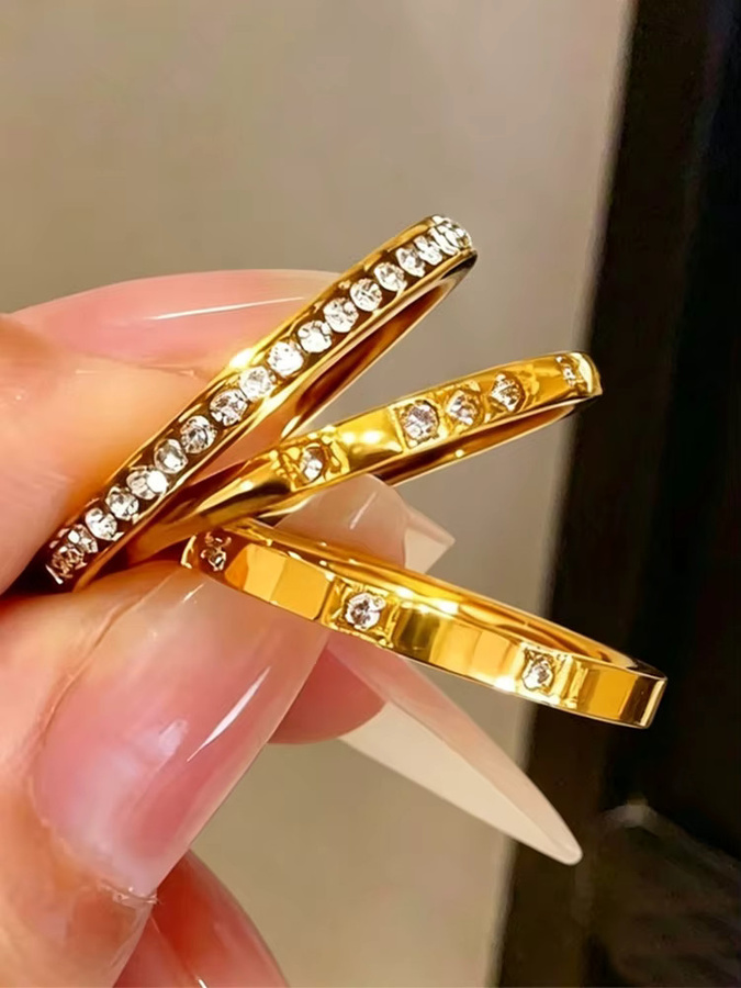 Yupsk Ringe 3-teiliges Set, Edelstahl, Zirkonia, Gold, Damen - Bild 3