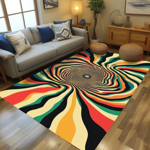 BC-Warm Home Teppich mit abstraktem Retro-Kunstdruck, mehrfarbig, rutschfest und waschbar, B/T: 120 x 160 cm - Bild 1