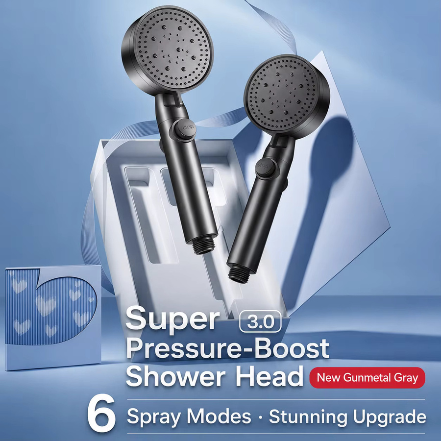 LITERE SANITARY WARE Regenduschset in Schwarz mit Handbrause und Hochdruck-Duschkopf inklusive Ein-Tasten-Stopp Funktion und wassersparendem Regenduschpanel in runder Form - Bild 4