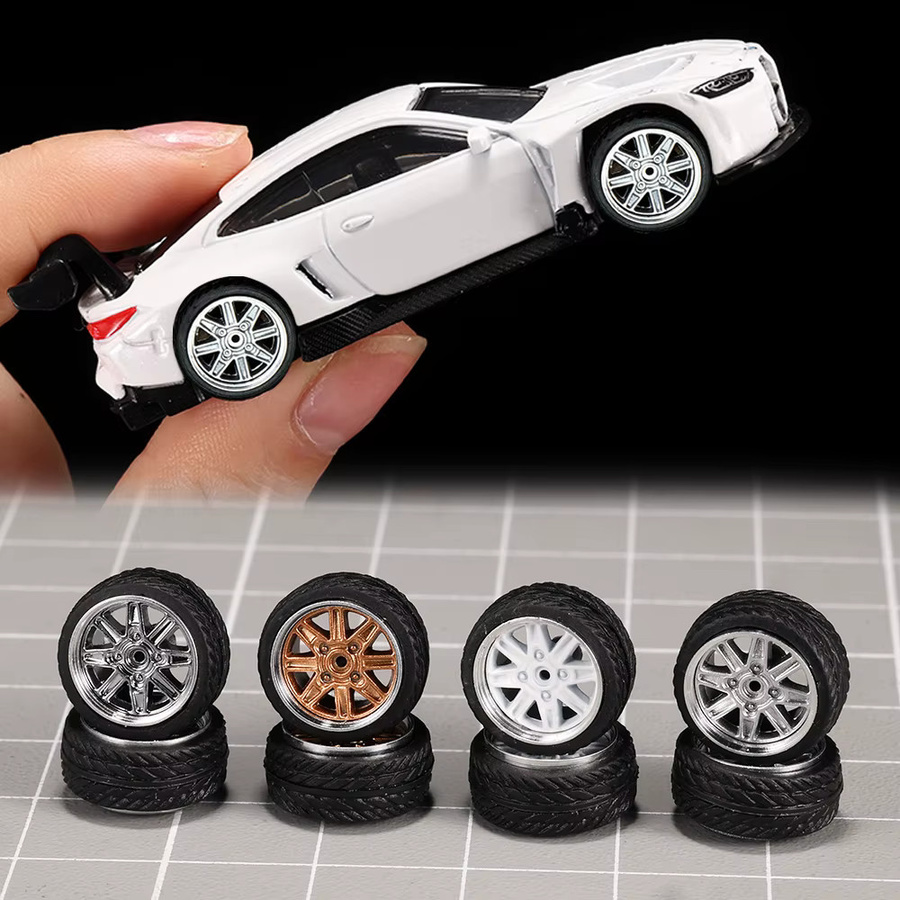 KICARMOD Hot Wheels Modellauto-Räder, 4-teiliges Set, 1:64, ABS-Gummireifen mit Bremsscheibe - Bild 3