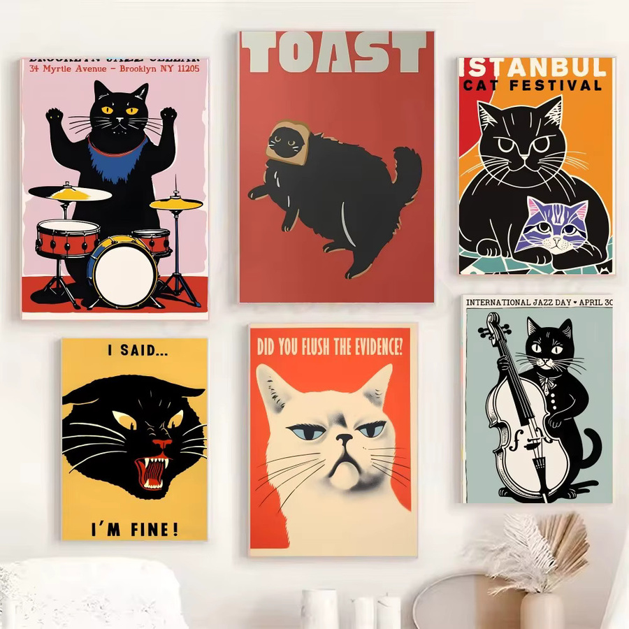 Modernes Pop Black Cat Wandkunst Poster von SHENCHEN, Mehrfarbig, Papierdruck für Wohnzimmer und Schlafzimmer - Bild 6