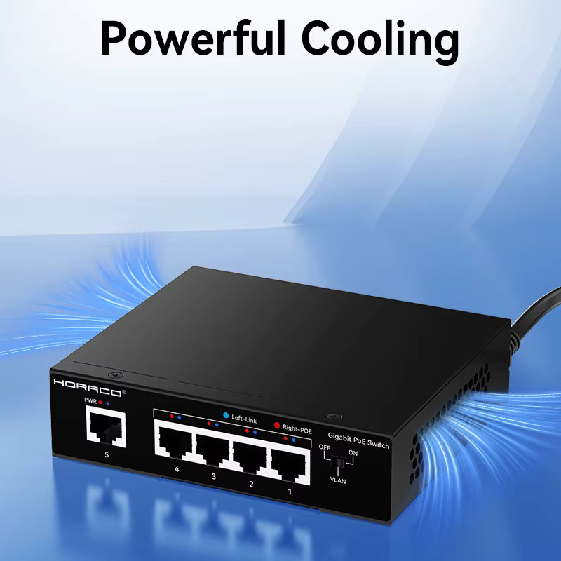 HORACO 5-Port Gigabit PoE Switch 1000Mbps Aktiver Netzwerk-Switch für IP-Kameras und Überwachung, Schwarz - Bild 6