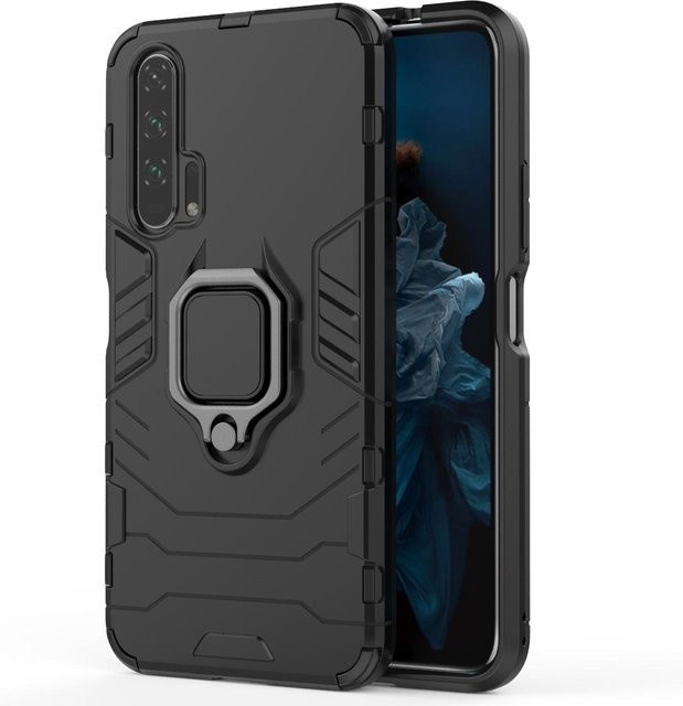 Armor Stoßfeste Hülle mit Metallring und Ständer für Honor 9A in Schwarz von YULIN - Bild 1
