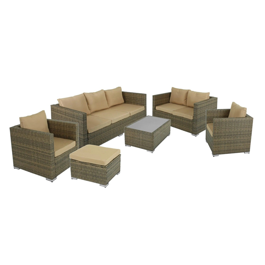 DELUKE Garten-Sitzgruppe SEOUL 6-teiliges Gartenmöbel-Set aus Kunststoff und Stahl in Cremebeige mit Glastisch - Bild 2