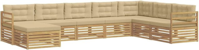 vidaXL 8-tlg. Outdoor-Sofagarnitur mit Kissen aus Akazienholz und UV-beständigem Polyester in Weiß und Beige - Bild 1