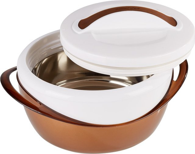 Thermoschüssel Deluxe von Genialo aus Edelstahl in Weiß und Braun, 3,5 l - Bild 1