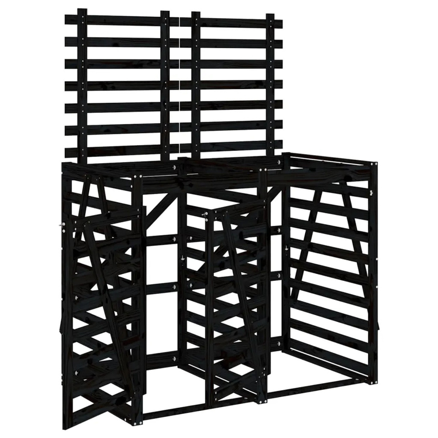 vidaXL Mülltonnenbox für 2 Tonnen aus Kiefer Massivholz in Schwarz - Bild 2