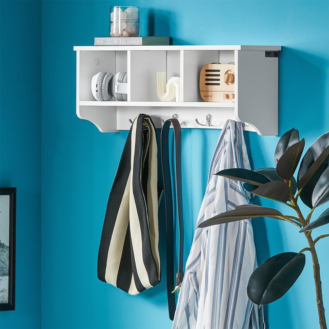 SoBuy Wandgarderobe FRG48-W in Weiß mit 4 Haken und Ablage für Badezimmer, Flur oder Küche, B/T/H: 61 x 23 x 15 cm - Bild 1