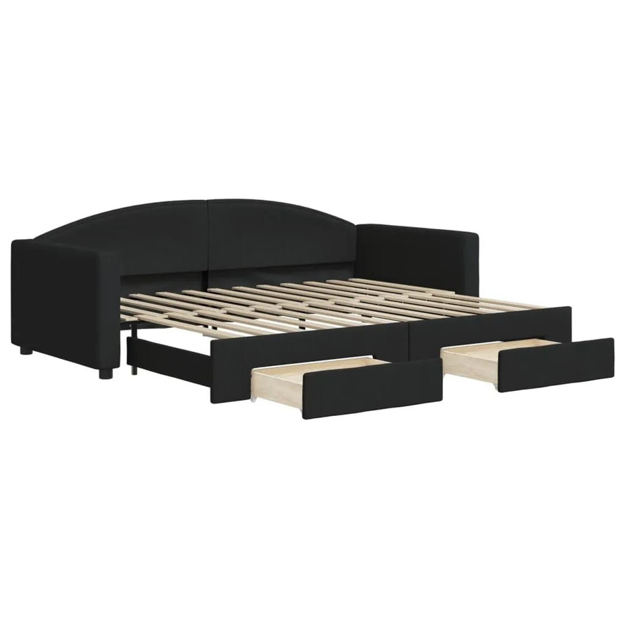 vidaXL Tagesbett Ausziehbar mit Schubladen in Schwarz mit Stoffbezug B/T/H: 90 x 200 x 75 cm - Bild 2