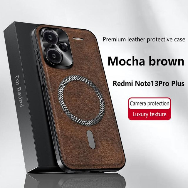 Xiaomi Magnetische Lederhülle für Redmi Note 13 Pro+ 5G in Braun mit Objektivschutz und Kantenschutz - Bild 1