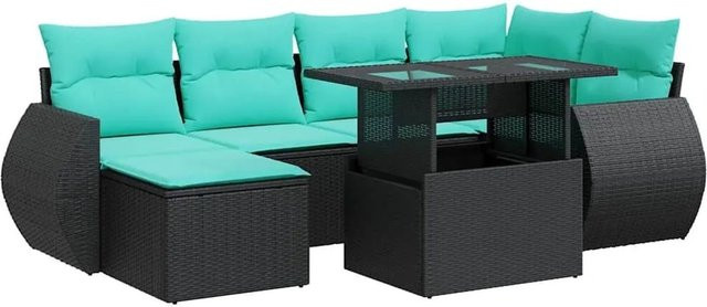 vidaXL 7-teilige Garten-Sofagarnitur aus Poly-Rattan mit Kissen in Schwarz - Bild 1