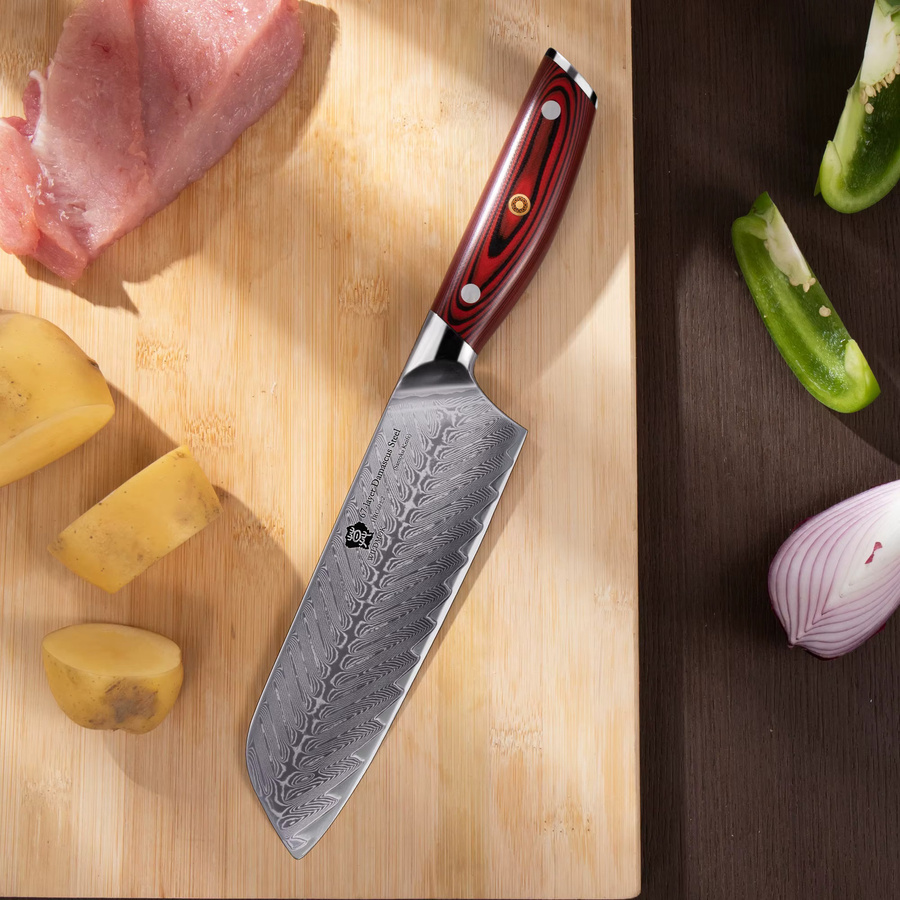 WILDMOK Santoku-Messer aus Damast mit 7 Zoll Klinge aus japanischem Super VG10 Stahl und G10-Griffstück - Bild 4