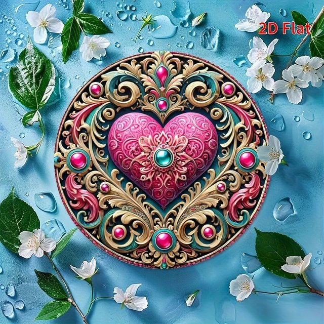 Rundes Metallschild CIFBUY Happy Valentine's Day Wanddekoration mit Herz- und Blumenmotiv, Durchmesser: 20 cm, Mehrfarbig - Bild 1
