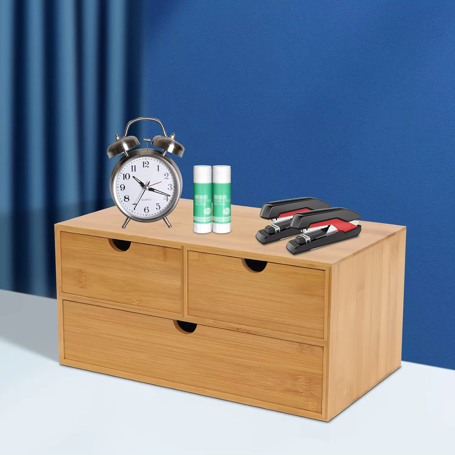 Natürlicher Bambus Schreibtisch-Organizer in Braun mit Schubladen und mehreren Fächern - Bild 2