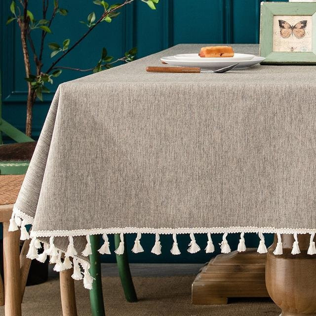 Wasserdichte rechteckige Tischdecke aus Baumwoll-Leinen von Your Warm Home in Beige, B/B: 140 x 180 cm - Bild 1