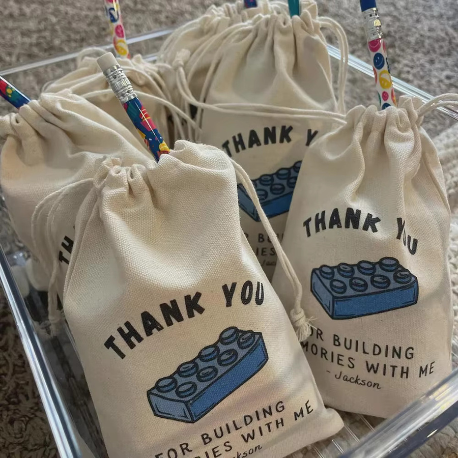 Personalisierte Baustein Geschenktüten mit Kordelzug für Kindergeburtstage und Dankeschön-Beutel - Bild 2