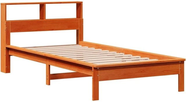 vidaXL Massivholzbett aus Kiefernholz mit Regal in Braun, rustikaler Stil, ohne Matratze, B: 75 cm, L: 190 cm - Bild 1