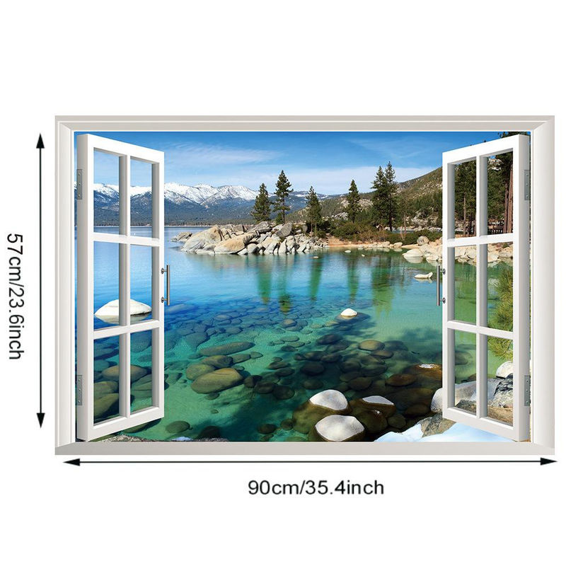 Hoom decor 3D Wandaufkleber Berg Wald Landschaft als Falsches Fenster für Wohnzimmer und Schlafzimmer, Breite: 57 cm, Höhe: 90 cm - Bild 3