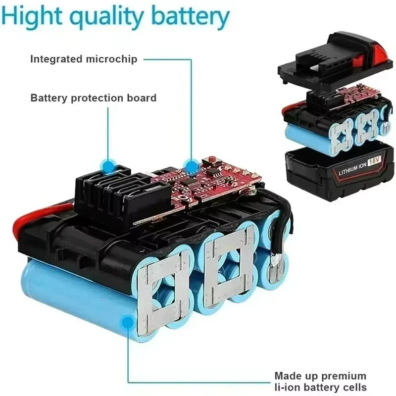 Ersatz-Lithium-Akku für Milwaukee M18 18V, kompatibel mit 6,0Ah und 9,0Ah, Farbe: Rot - Bild 3