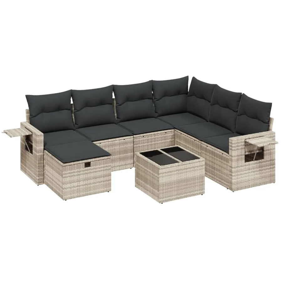 vidaXL 8-tlg. Garten-Sofagarnitur in L-Form mit Kissen und Couchtisch, Hellgrau, Poly-Rattan und Metallrahmen - Bild 2