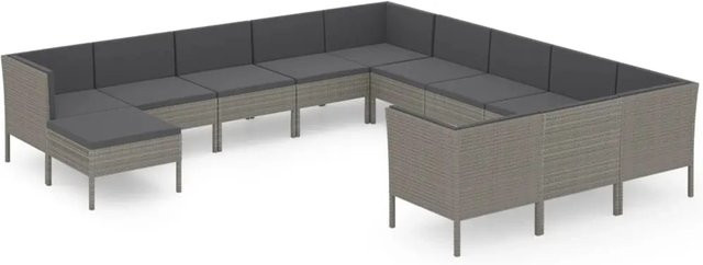vidaXL 12-tlg Garten-Lounge-Set aus Poly Rattan in Grau und Anthrazit mit Auflagen und Ottomane - Bild 1