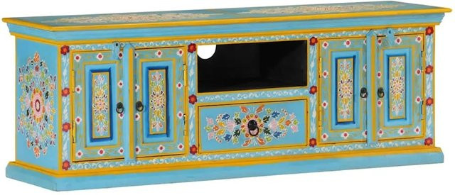 vidaXL TV-Schrank aus Mangoholz in Blau im Retro-Design B/T/H: 110 x 30 x 40 cm - Bild 1