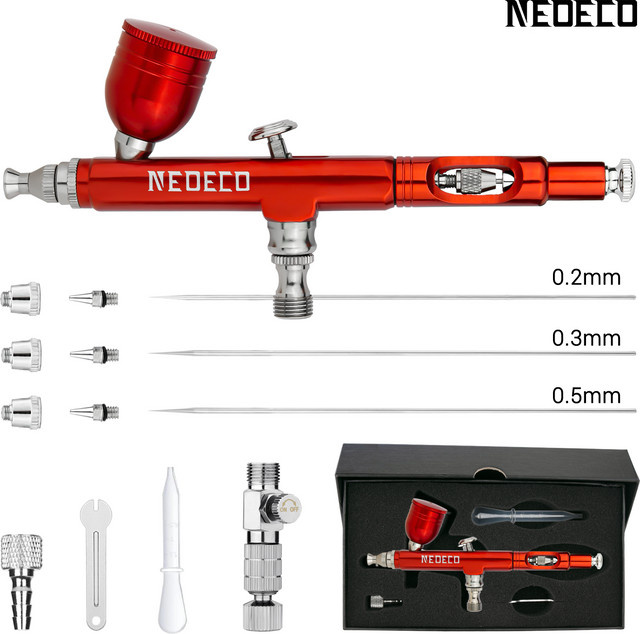 Neoeco Airbrush-Set, Dual-Action-Luftpinselpistole mit 3 Düsen-Sets - Bild 1