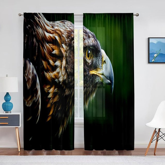 Transparente Voile-Gardine mit Weißkopfseehler-Motiv von Super Six, dekorative Chiffon-Tüll-Vorhänge für Wohnzimmer und Schlafzimmer, Breite: 100 cm, Höhe: 250 cm - Bild 1