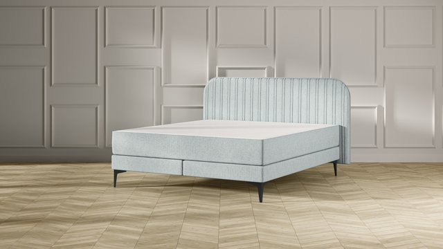Emma Original Elite Boxspringbett grau mit gestreiften Polsterung, B/T: 140 x 200 cm - Bild 1