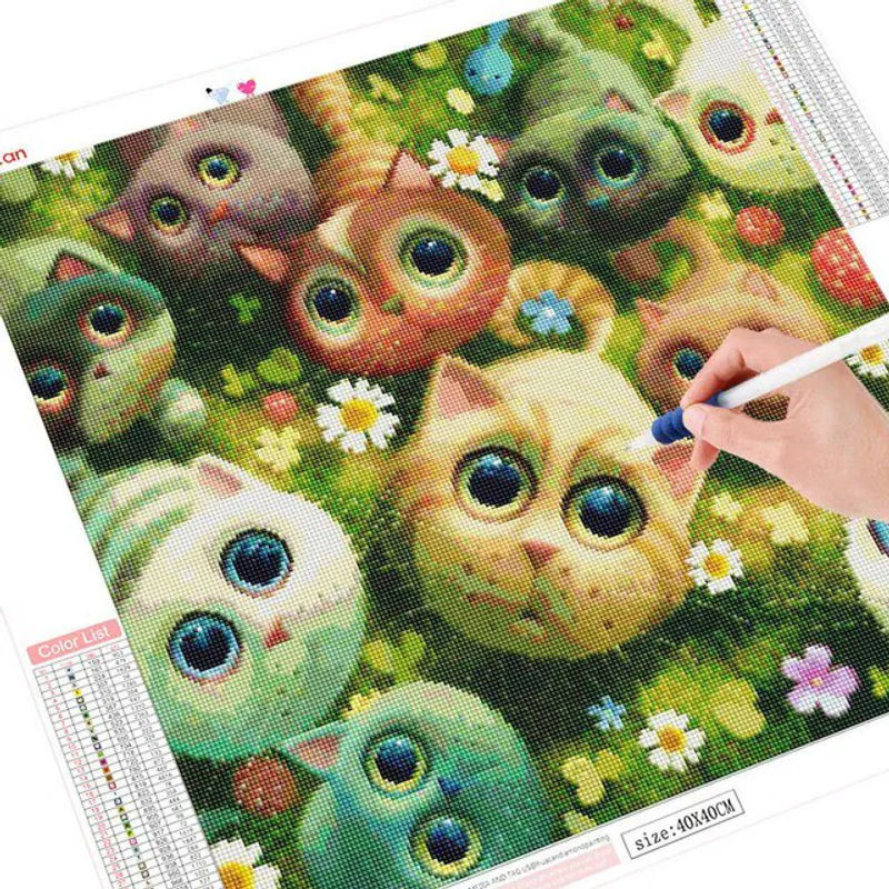 FIYO 5D Diamant-Stickerei Katze als Kreuzstich mit runden Diamanten, mehrfarbig, B/B/H: 30 x 30 x 30 cm - Bild 1