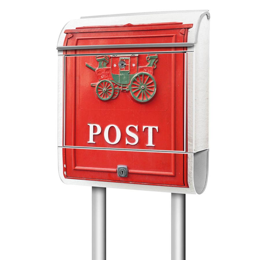 Banjado freistehender Briefkasten im Nostalgie-Design aus Stahl mit Zeitungsfach, Farbe: Weiß/Rot, B/T/H: 38 x 16 x 161,5 cm - Bild 1