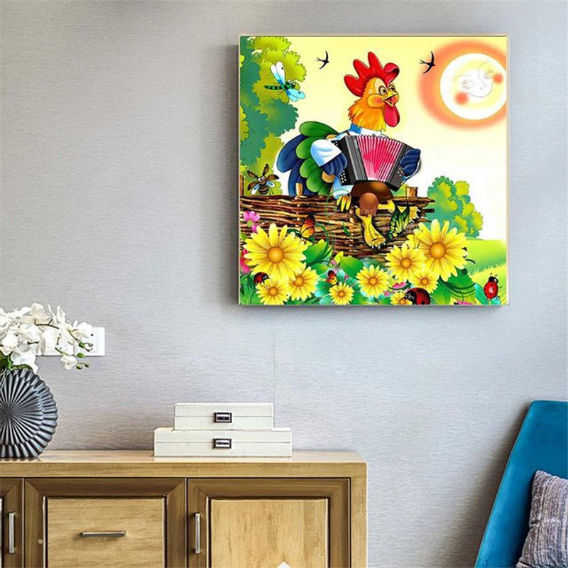 FIYO Diamond Painting Set Huhn Motiv Rund, Mehrfarbige Mosaik-Stickerei mit Strass, B/B/H: 30 x 30 x 30 cm - Bild 1