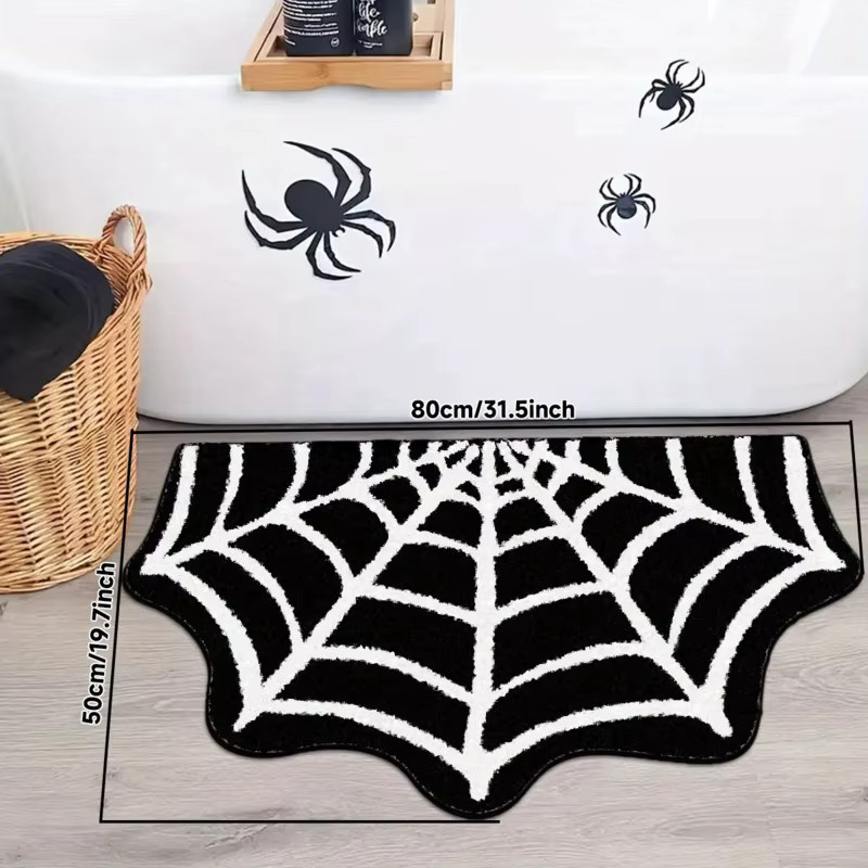 VIKAMA Spinnennetz Badezimmer-Bodenmatte in Schwarz, rutschfester Gothic-Teppich zur Raumdekoration - Bild 3
