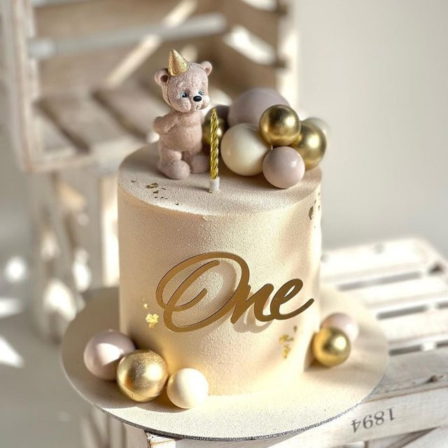 Cyuan Kuchen Topper One in Gold aus Acryl für den 1. Geburtstag und Babypartys - Bild 1