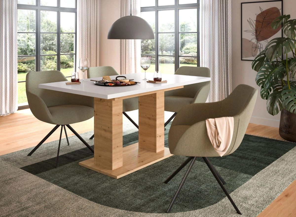 Ausziehbarer Esstisch Inn.Furn in Weiß und Eiche modern, B/T/H: 150 x 90 x 76 cm bis 190 x 90 x 76 cm - Bild 3