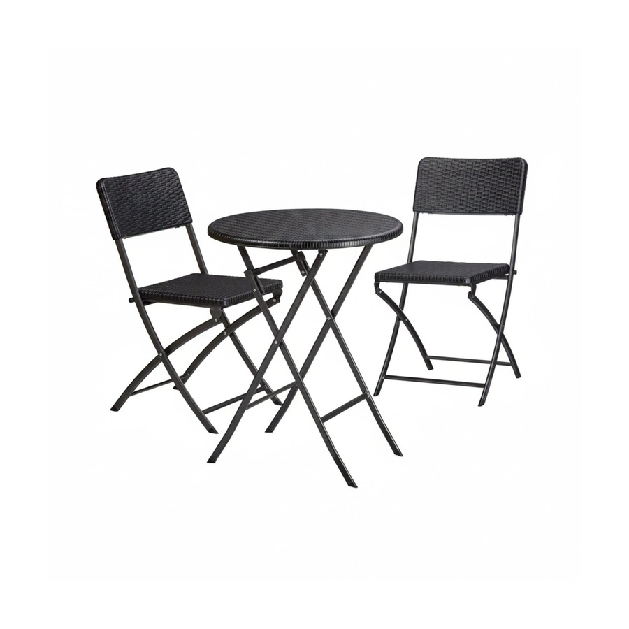 Relaxdays Gartenmöbel Set aus Stahl und Kunststoff in Schwarz mit Rattan-Optik, dreiteilig und klappbar - Bild 2