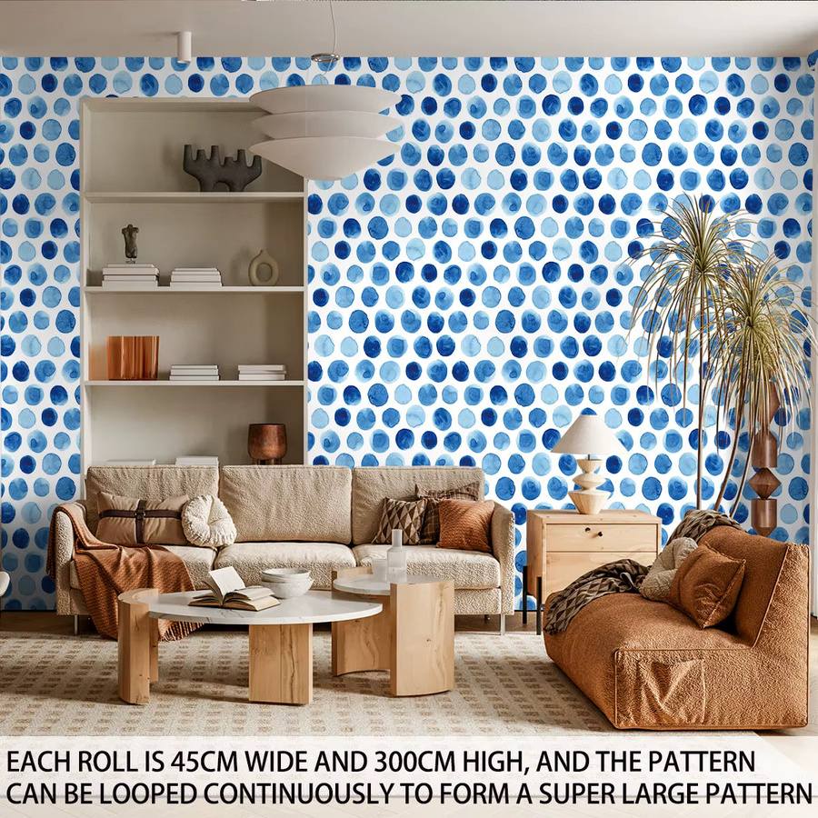 Selbstklebende Tapete mit blau-weißem Farbverlauf und Polka-Dot-Muster aus PVC, Breite: 45 cm, Länge: 300 cm - Bild 5