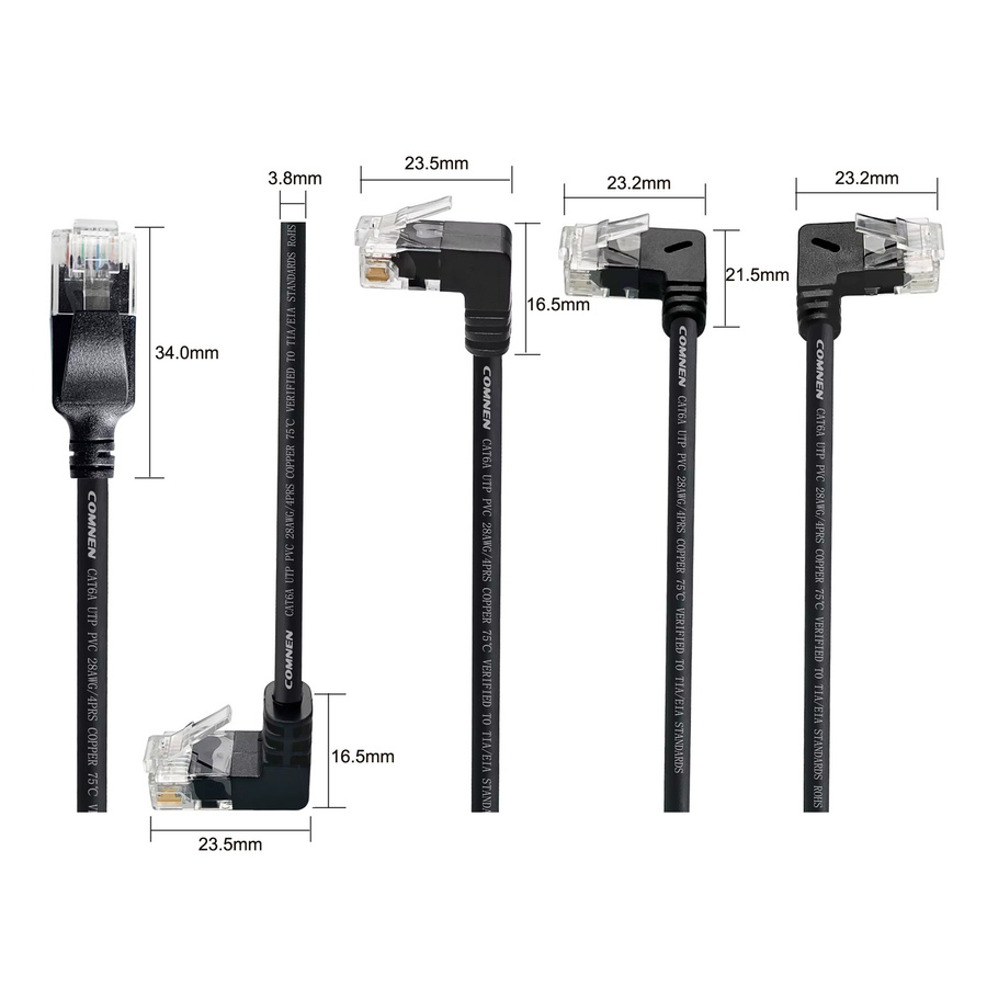 Propatch Slim Cat6a UTP Ethernet-Patchkabel mit 90 Grad Winkel, RJ45, 10Gbps, Schwarz - Bild 3