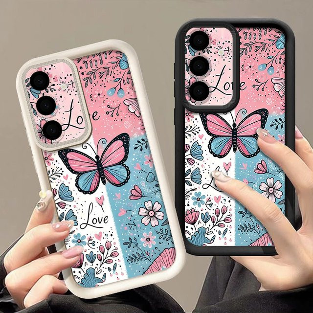 Schutzhülle mit Schmetterling-Blumen-Muster für Samsung Galaxy S25 S24 S23 Ultra S22 Plus S21 FE aus weichem TPU Silikon in Weiß und Multicolour - Bild 1