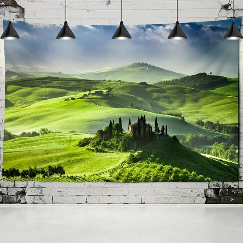 Super Six Wandbehang mit Wiesenlandschaft im Bohemian Stil, grün, B: 95 cm, H: 70 cm - Bild 1