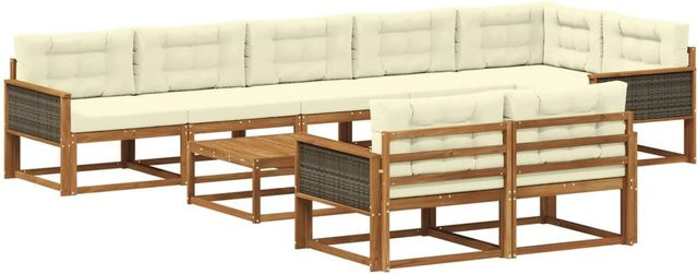 vidaXL Outdoor-Sofagarnitur aus Akazienholz mit 9 Kissen in Natur und Creme - Bild 1