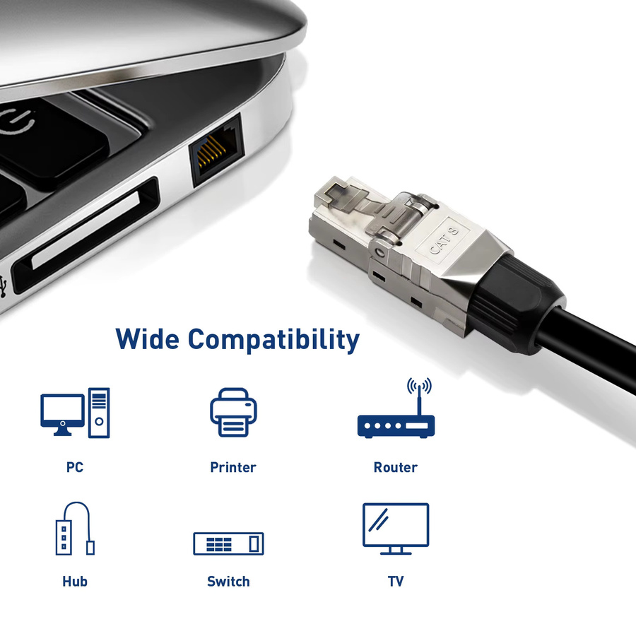 ZoeRax RJ45 Ethernet-Anschluss Cat8 CAT7 CAT6A, werkzeugloser vergoldeter Stecker, abgeschirmter LAN-Anschluss in Silber, kompatibel mit POE STP - Bild 5