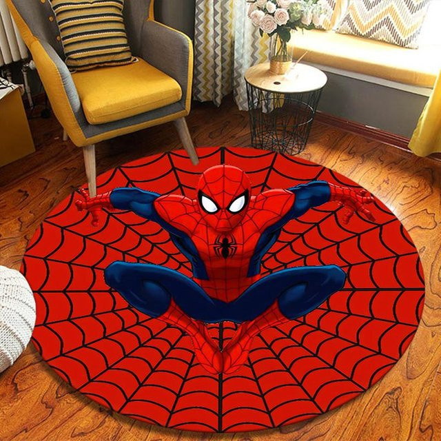 Runder Marvel Spider-Man Teppich von Yun Heng Four, rot, Durchmesser: 80 cm, rutschfest und maschinenwaschbar aus Polyester - Bild 1