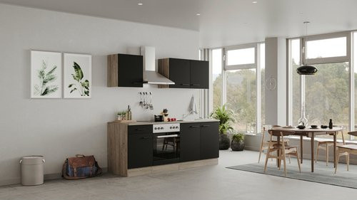 Flex-Well Küchenzeile Capri Schwarz Matt mit E-Geräten, B/H/T: 210 x 226 x 60 cm - Bild 1
