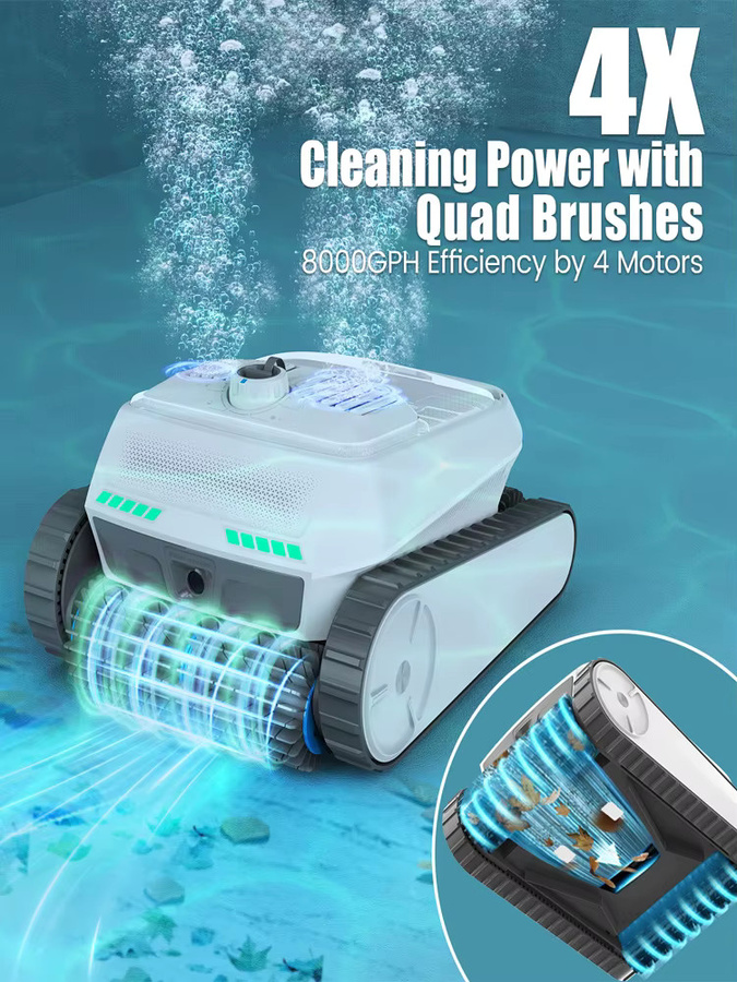 AIRROBO PC200 Lite Poolroboter in Weiß mit 4 Rollenbürsten, Doppelpumpen-Saugsystem und Ultraschall-Hinderniserkennung zur Reinigung von Boden, Wand und Wasserlinie - Bild 6