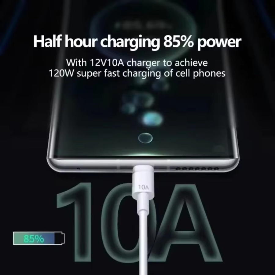 Universelles 120 W USB Typ C Ladekabel mit 10 A für Xiaomi Samsung und Huawei, Farbe: Weiß - Bild 5